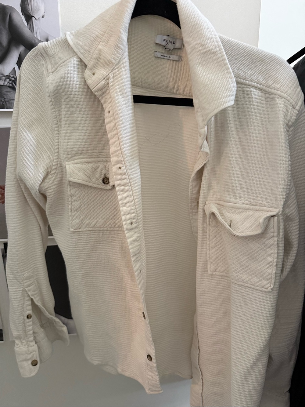 Reiss Cream Textured Button-Down Shirt Jacket